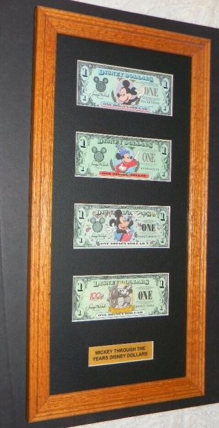 Vintage Mickey Through The Years (4) Disney Dollars Framed Set