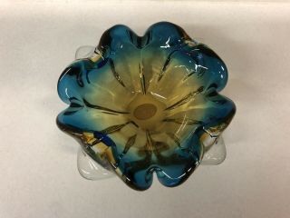 Vintage Blue And Yellow Murano Glass Bowl