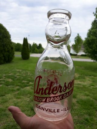 Vintage Anderson Quart Milk Bottle Cop Cream Danville Il Meadowbrook Dairy Rare