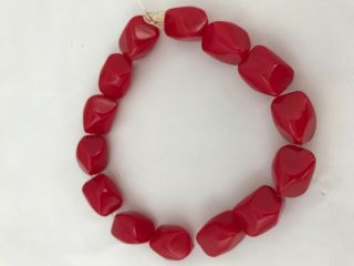14 Vintage Cherry Red Bakelite Pinched Lozenge Beads