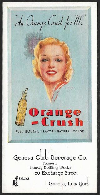 Rare Vintage 1930s Orange Crush Soda Advertising Ink Blotter Jules Erbit Pin - Up