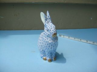 Vintage Adorable Herend Bunny Rabbit Blue Fishnet Figurine Gold Accent Lge