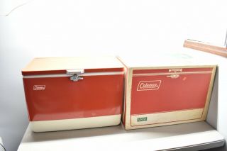 Vintage Rare Red Coleman Cooler W/ Beer Handles Tray Box Snow - Lite