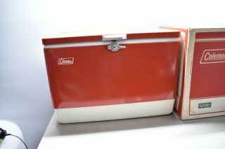 Vintage Rare Red Coleman Cooler W/ Beer Handles Tray Box Snow - Lite 2