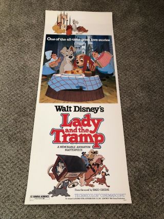 Vtg Lady And The Tramp Walt Disney Movie Poster 14”x 36” Spaghetti