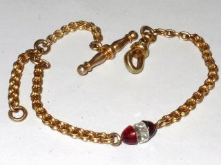 Antique Victorian 9ct Rolled Gold Albertina Bracelet With Gem