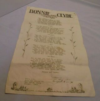 Bonnie And Clyde Composed By Varey D.  Harvey,  Copyrighted 1934,  14 " X8.  5 " Vintage