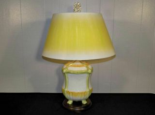 Vintage Frederick Cooper Hand Painted Pottery Table Lamp & Yellow Shade