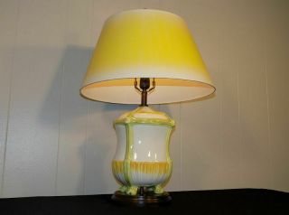 vintage Frederick Cooper hand painted pottery table lamp & yellow shade 2