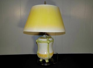 vintage Frederick Cooper hand painted pottery table lamp & yellow shade 3