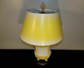 vintage Frederick Cooper hand painted pottery table lamp & yellow shade 4