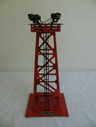Vintage Lionel Trains O/o - 27 Scale Red 4 - Light Floodlight Tower 395 Vg