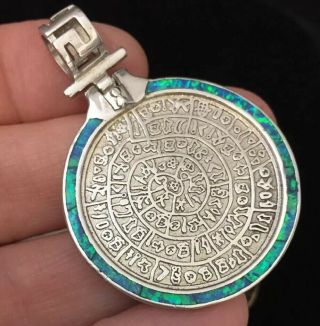 vintage jewellery fabulous sterling silver & opal large coin pendant 6