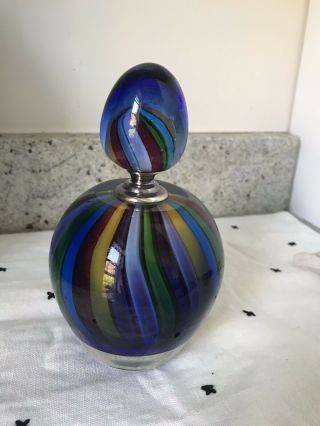 Large Vintage Murano Art Glass Ribbon Swirl Perfume Bottle With Stopper