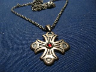 Ultra Rare James Avery Garnet Sterling Silver Chunky Cross Necklace