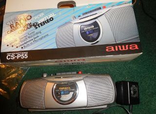 Vintage Aiwa Cs - P55w Stereo Radio Cassette Player Recorder Mini Boombox,