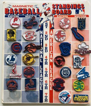 Vintage 1970s Mlb Baseball Standings Board 26 Rubber Magnets Sports Magnets Inc
