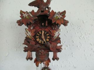 Vintage Two Tone Black Forest Cuckoo Clock Hand Painted Bird 2 Movement