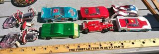 6 Vintage 1/24 Slot Cars And 2 Controllers.  In Good.