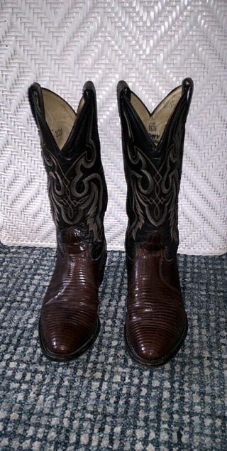 Vintage Tony Lama Brown Lizard Cowboy Boots Size 10 D Style 8536 Leather