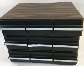 3 Vintage Cassette Tape Storage Cases 9 Drawers Holds Up To 126 Decks Dark Wood