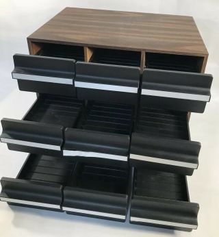 3 Vintage Cassette Tape Storage Cases 9 Drawers Holds up to 126 Decks Dark Wood 2