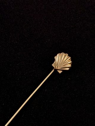 Vintage 14k Yellow Gold Stick Pin Figural Shell,  Signed