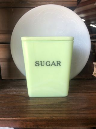 Jadite Jeannette Glass Vintage Sugar Canister With Lid Green Jadeite