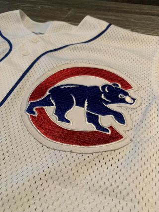Chicago Cubs Majestic Stitched Mesh Jersey Size Large White Big Logo Vintage 3