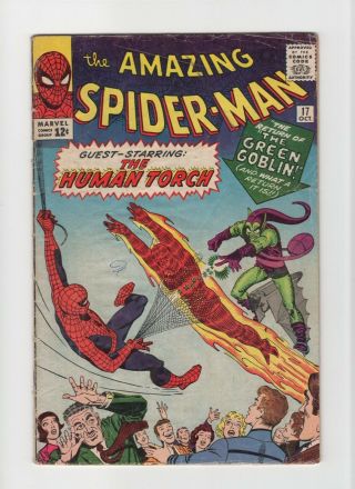 Spider - Man 17 Vintage Marvel Comic Key Human Torch 2nd Green Goblin