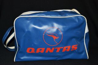 Vintage Qantas Travel Shoulder Bag With Strap Blue 60 