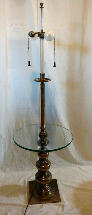 Vintage Mid Century Brass Stiffel Floor Lamp With Glass Table 54 