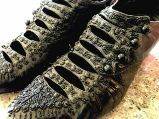 Rare Antique Victorian Leather Dress Shoes Micro Beaded Fancy Pointed Movie Prop