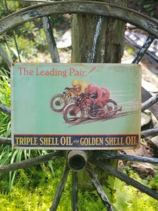 Vintage Old Shell Motorcycle Motor Oil Metal Sign Gas Indian Harley