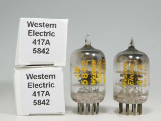 Western Electric Matched 417a 5842 Vintage Tube Pair Square Getter (test 111)