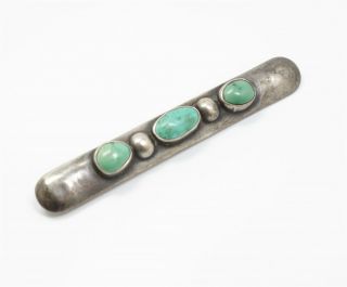 Vintage Early 20c American Indian Sterling Silver Triple Turquoise Brooch Pin