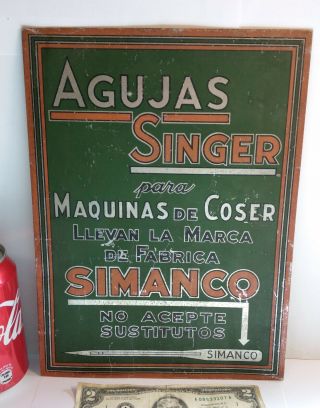 Rare Vintage Singer Simanco Sewing Machine Needles Tin Sign Advertising