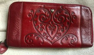 Brighton Red Heart Siren Leather Wallet Organizer Clutch Purse Vintage Rare