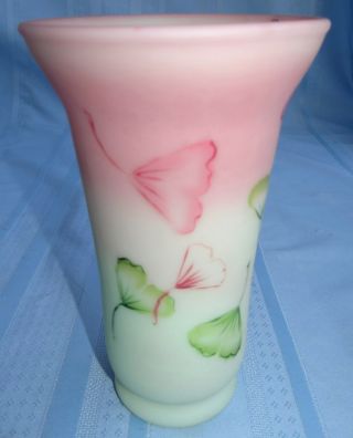 Fenton Burmese Lotus Mist 8 " Hand Painted Floral Vase Pink/green Rosalene Vtg