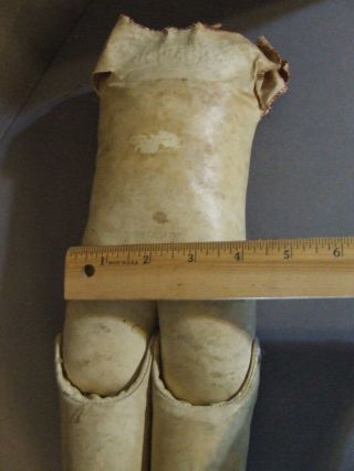 ANTIQUE STITCHED LEATHER JOINTED SAWDUST DOLL BODY 18 