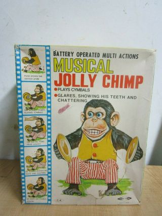 Vintage Musical Jolly Chimp Monkey Battery Operated Box