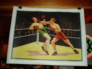 Vintage Boxing Poster Colorful 1920s Stone Litho Rare Linen Backed