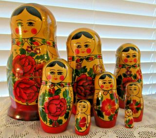Vintage Russian Matryoshka Nesting Stacking Dolls Set Of 7 Signed 8 - 1/4 "