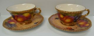 Rare Royal Worcester Fruit Pattern Signed Freeman (2) Tea Cups And Saucers