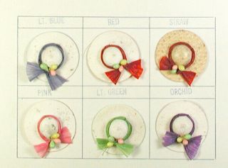 Bb Vintage Button Sales Sample Card Of 6 Straw Hats Assorted 1 & 1/8 " Wonderful