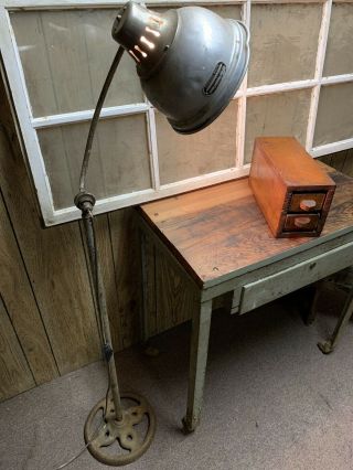 Vintage Insustrial Floor Lamp Light Cast Iron Base Adjustable Machinist