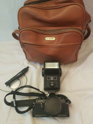 Pentax Mx Slr Film Camera Body W/ Strap,  Lens,  Flash,  And Storage Bag Vintage