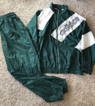 Vintage 80s Adidas Tracksuit Trefoil 3 Stripes Size Large Green Jacket & Pants
