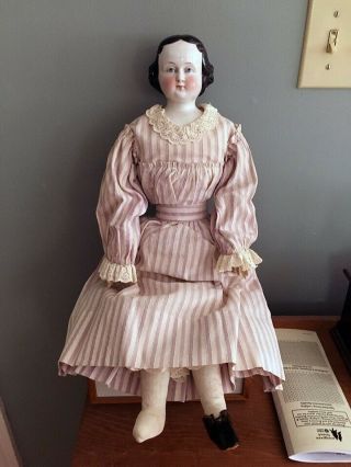 Vintage 19 " Center - Part Black Haired China Head Doll Germany Circa 1860 