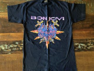 Bon Jovi Vintage 1993 Keep The Faith Concert Tour T - Shirt 2 Sided Black Sz L